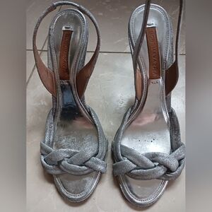 BCBG Silver Sparkle Leather Heels Size 6 4" heel